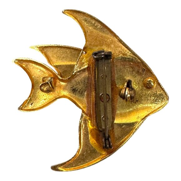 Vintage Damascene Spain Tropical Angel Fish Brooch Pin Intricate Gemstone Design - Picture 2 of 3